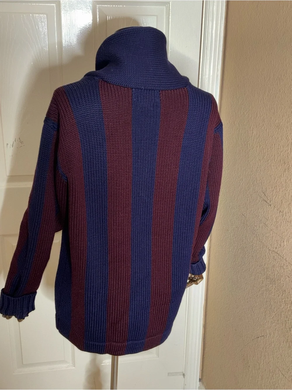 POLO RALPH LAUREN Stripe Shawlcollar Sweater Cardigan Mens Wool Crest Patch Sz L